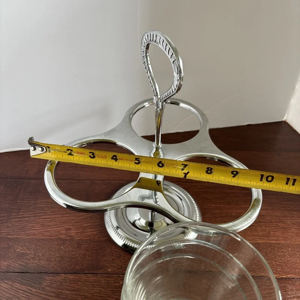 Vintage Irvinware Condiment Caddy Server Lazy Susan‎ Glass Chrome MCM Relish USA